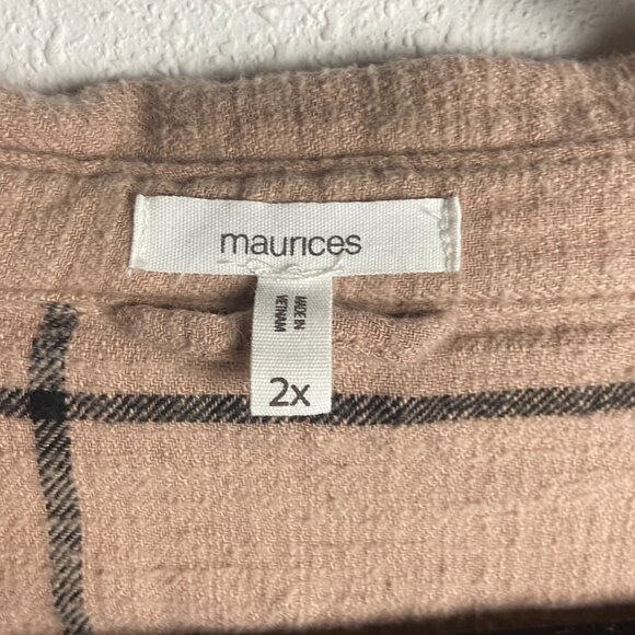 Maurice's Plus Size 2x Flannel Plaid Button Down Shirt Neural Cotton Black Tan - Picture 6 of 6